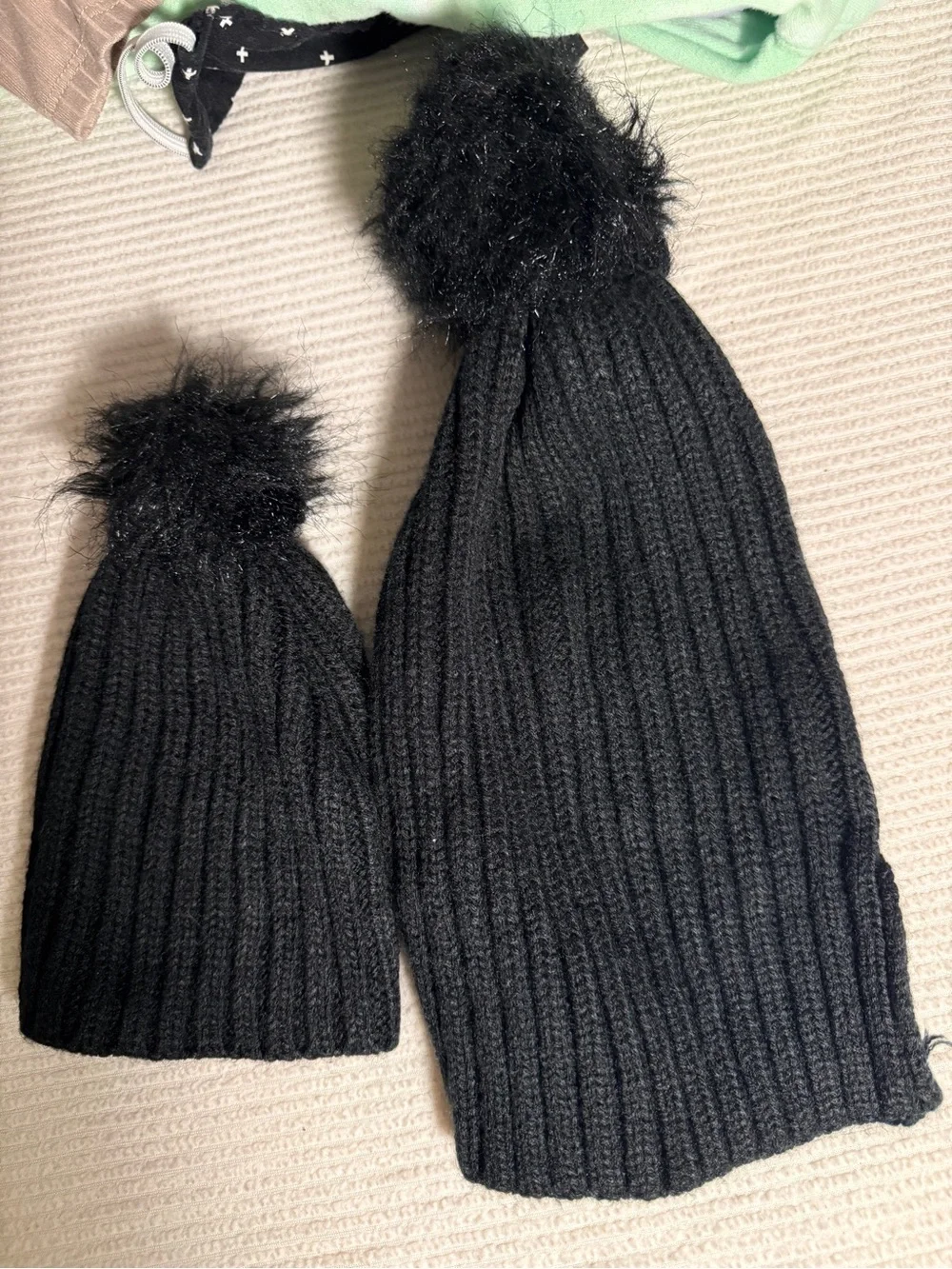 Black Knit Pom Pom Beanie - Mommy and Me Set